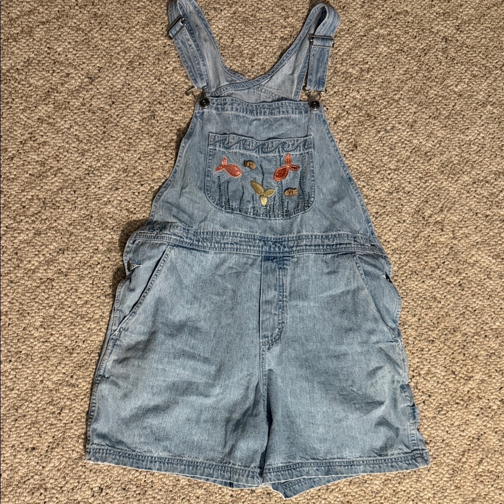 Christopher and Banks Women’s overalls. Size large with embroidered fish designs